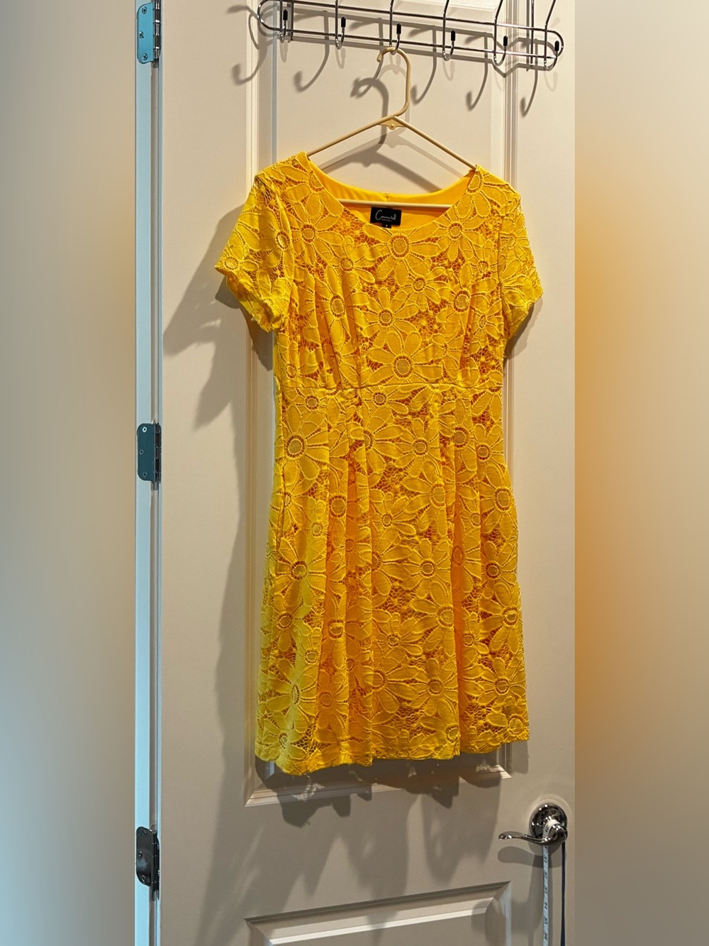 Connected Apparel Yellow Lace Fit-and-Flare Dress Size Small